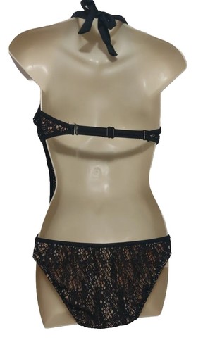 Venus One Piece Monokini Swimsuit Size 10 Black Crochet Look Mesh Halter Neck - Picture 5 of 9