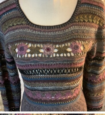 122 Peruvian Connection Crochet Dress Alpaca Pima L Wine