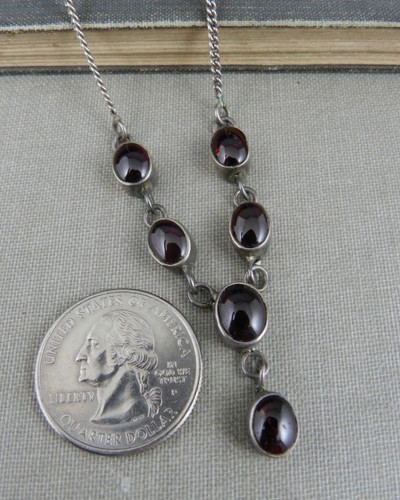 925 Sterling Silver & Oval Cabochon Garnet Y Drop Necklace - Picture 3 of 6