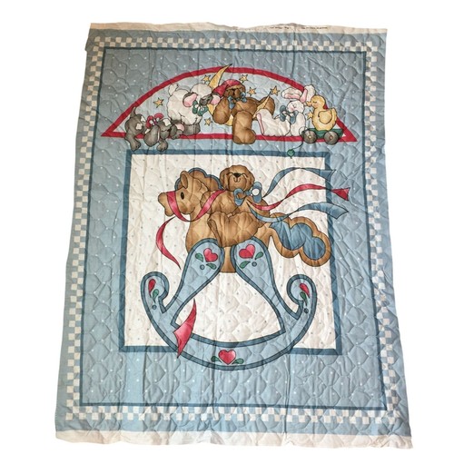 Daisy Kingdom Schaukelpferd Bär Decke Quilt blau Panel 34x45" Vintage 1991