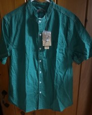 NWT PJ Paul Jones Button Short Sleeve Shirt Men  s L GreenW/ White Stitch Detail
