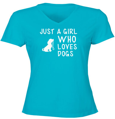 Just A Girl Who Loves Dogs Cute Juniors Women Vneck TShirt Gift For Puppies Love