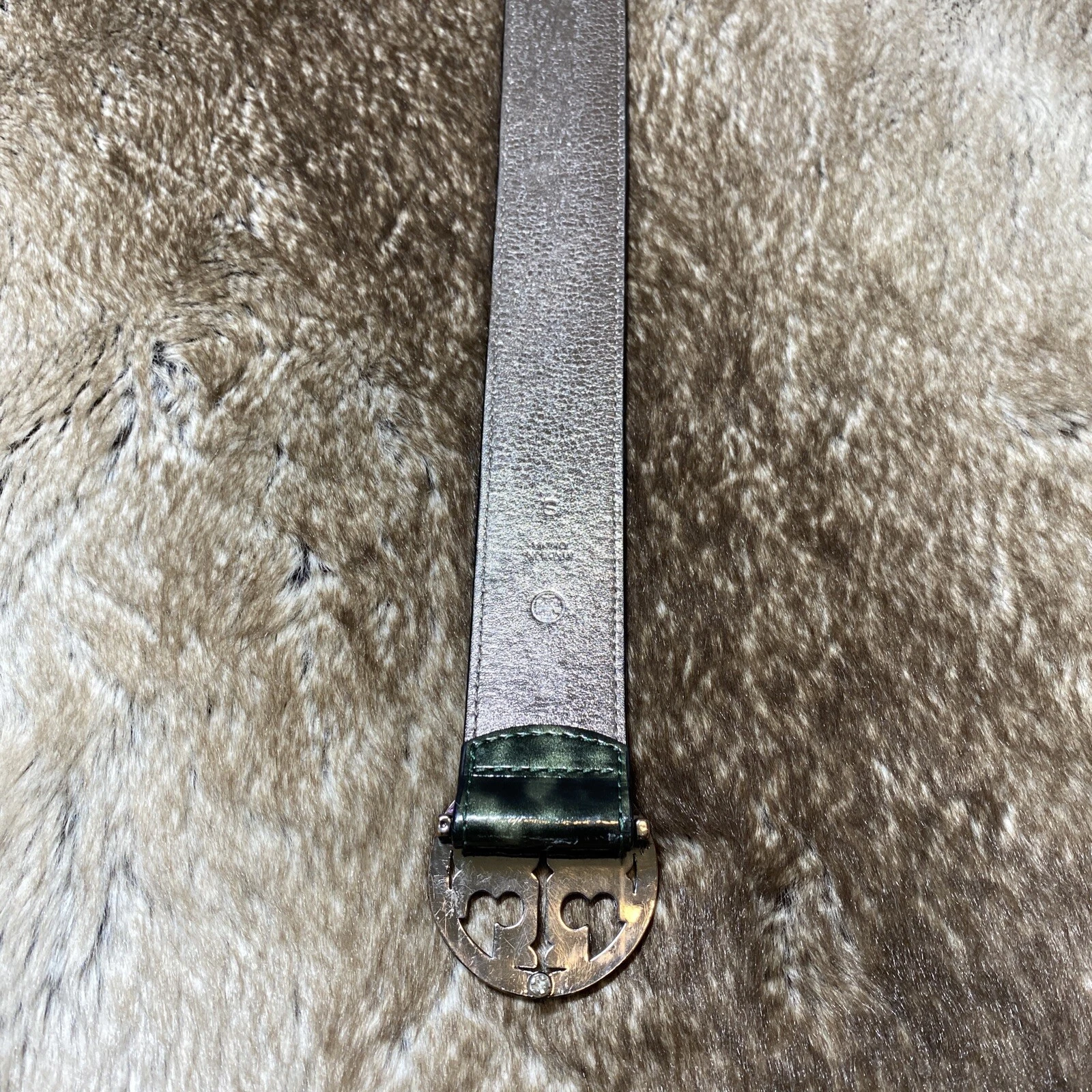 Cintura Tory Burch da uomo verde S nero lucido pelle motivo oro rosa fibbia logo