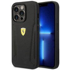 Handyhülle Case iPhone 14 Pro Max Ferrari Echtleder Logo schwarz