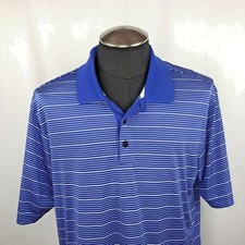 Adidas Men's Large ClimaLite Golf Polo Sport Shirt Blue  White Striped SS