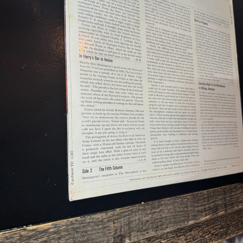 Ernest Hemingway – Reading Vinyl LP - 1965 - Caedmon Records TC 1185 - SEALED - Image 3 of 4