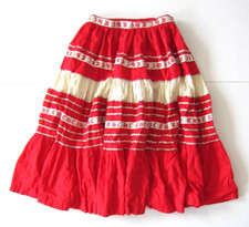 Vintage Handmade Red Ivory Cotton Silver Embroidered Square Dance Pettiskirt S
