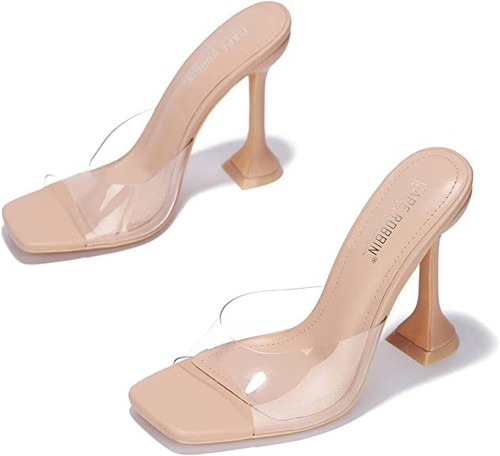 Cape Robbin Lithe Nude sexy hohe Spule Absatz offene quadratische Zehenpartie Slipper Pumps - Bild 2 von 4