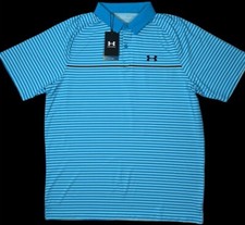 NWT Under Armour Playoff Polo Golf Collared Shirt Blue Stripe 2XL Loose