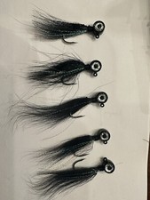 Moon Tail Walleye Bucktail Hair Jig 5 Per Pack 3/8 Oz. Balck W/ Flash