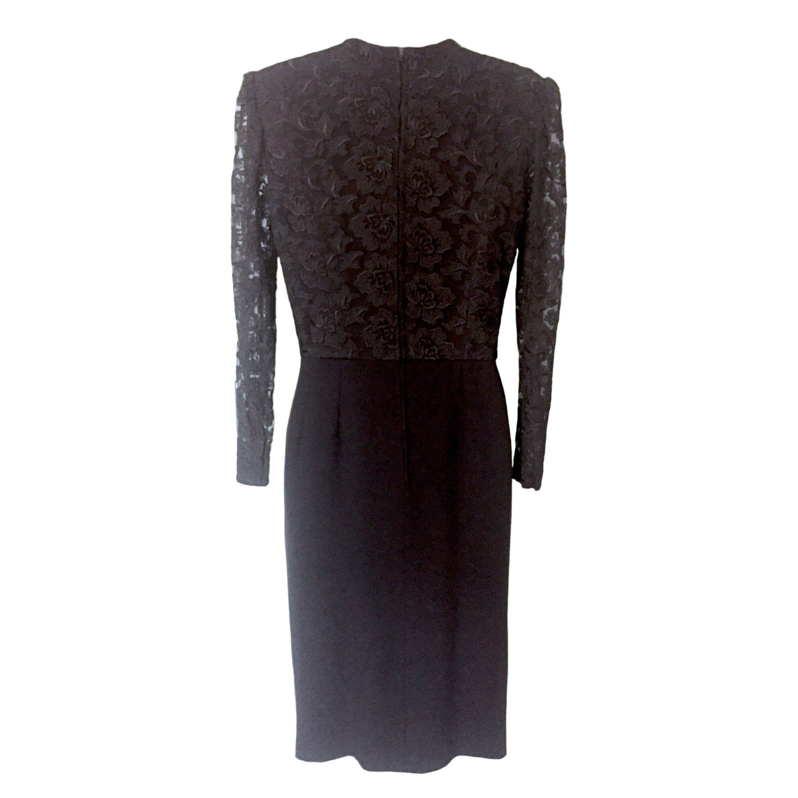 Hardy Amies Cocktail Dress Size 10 Black Sheer Lace Yoke/Sleeves Party