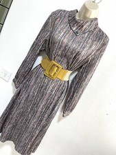 Beige dress long sleeve high neck Classic Party midi size 12