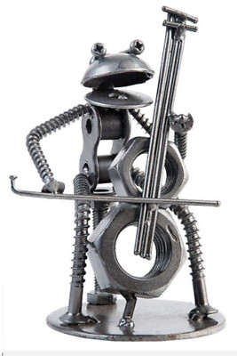 Frog Cellist Hand Crafted Recycled Metal Rock Band Art Sculpture Figurine