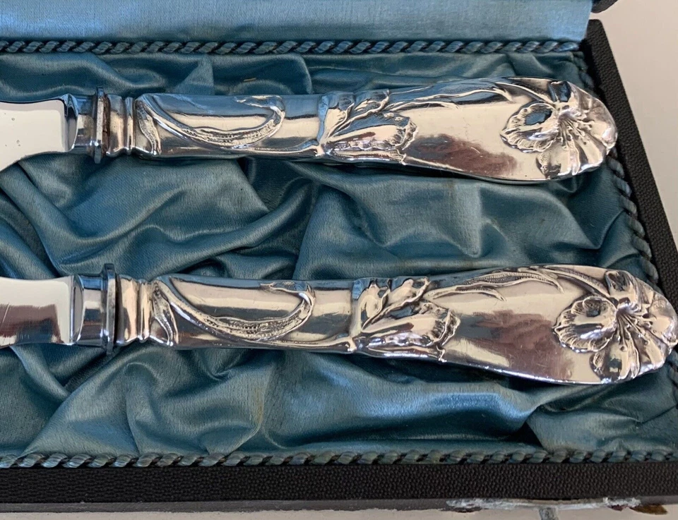 Cuchillos para servir queso plata alemanes antiguos art nouveau jugendstil 800 Foto 2 de 4