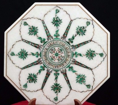 18'' Marble Side end Table Top Inlay Pietra dura Malachite Inlay Work