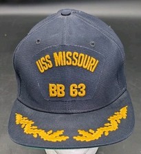 Vintage USS Missouri BB-63 ship Hat Navy USA Ball Cap Snapback Med-Lg New Era