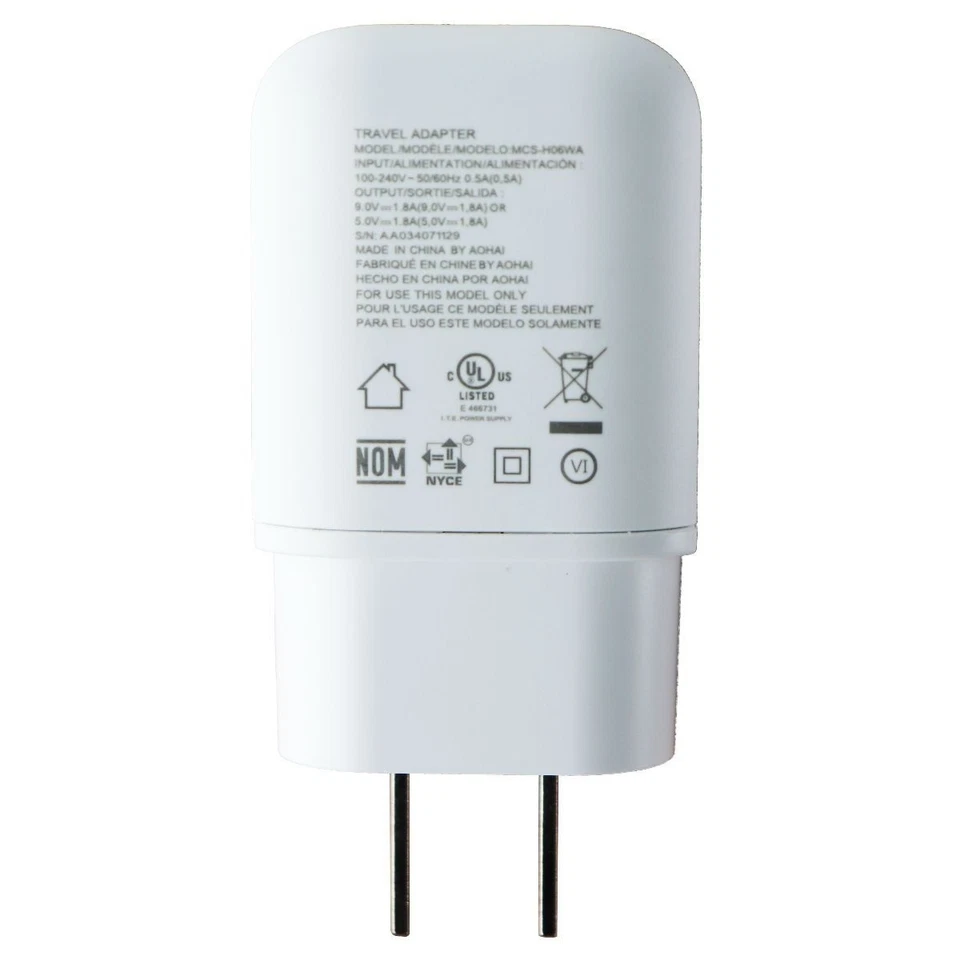 Cargador de pared de carga rápida LG (9V/1,8A) adaptador USB único - blanco (MCS-H06WA) Foto 2 de 3