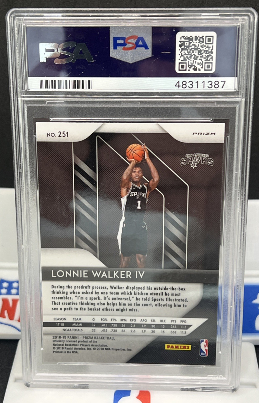 2018 Panini GREEN PRIZM #251 Lonnie Walker IV PSA 10 Rookie RC Spurs Lakers NBA view 2