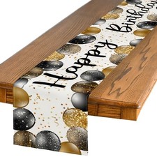 and Golden Balloon Happy Birthday Table Runner, 13" x 72", Table Runner Beige