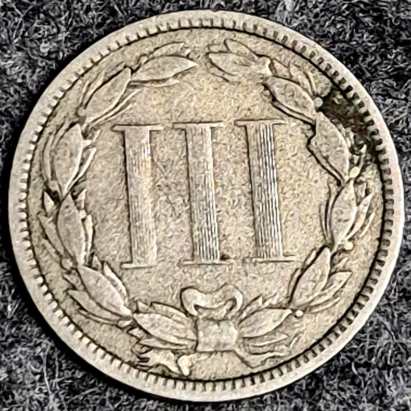 1873 Three Cent Nickel Open 3 VF Very Fine Raw US 3C Coin