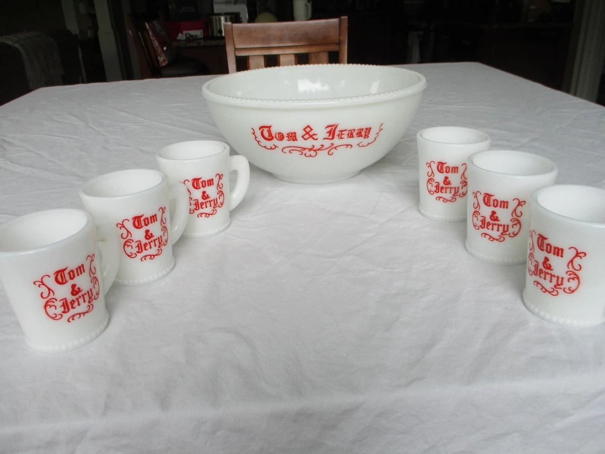 Tom Jerry Punch Bowl Set In Anchor Hocking Fire-King 40s, 50s, 60s