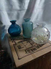 3 Decorative Small Vases . Colored Glass