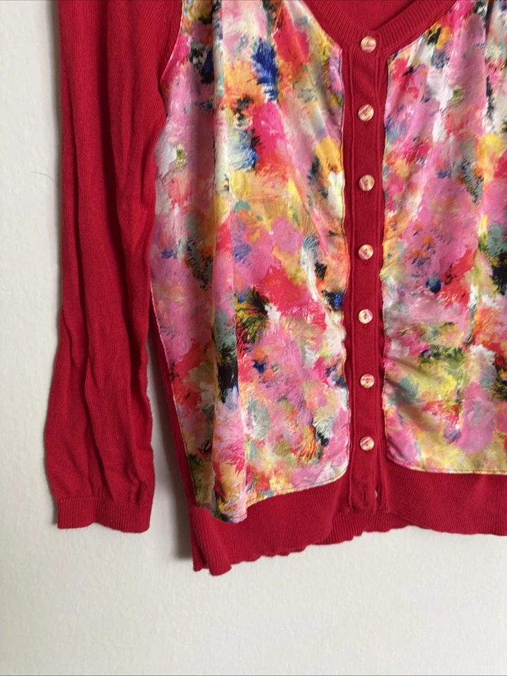 Cárdigan HWR Monograma Anthropologie Mujer Talla S Rojo Acuarela Floral Girlie Core Foto 2 de 4