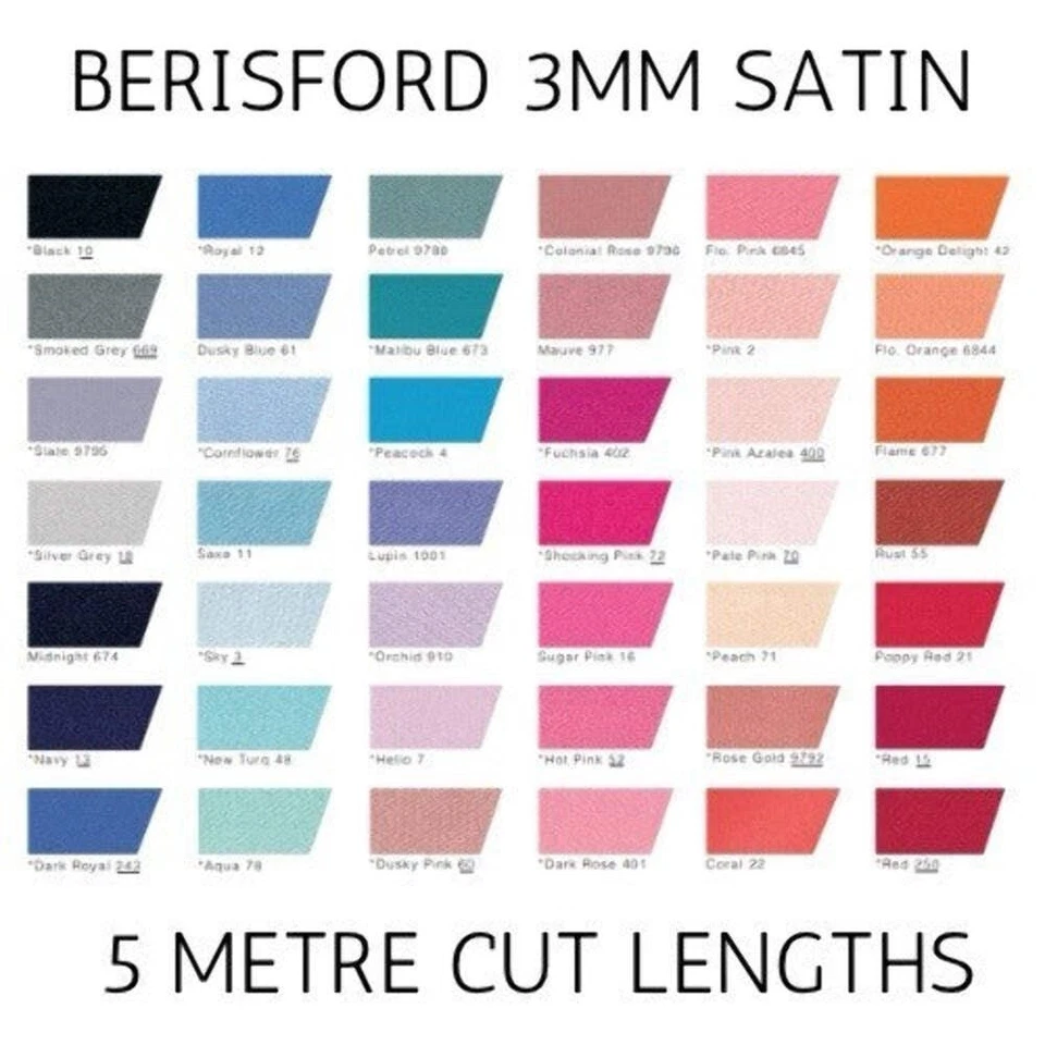 Berisfords Double Satin Ribbon 3mm X 5 Metre cut lengths.