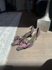 Vintage VTG Stuart Weitzman D'Orsay Brown Satin Bow Kitten Heels 6.5