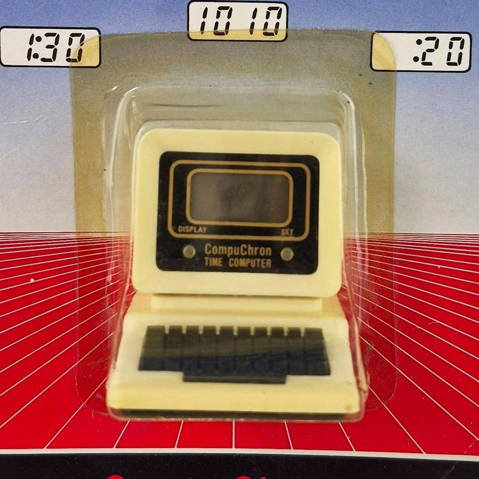 An NOS 1980s desktop clock styled as a miniature PC — a perfectly absurd time capsule of when 'computer-shaped' was the height of cool.