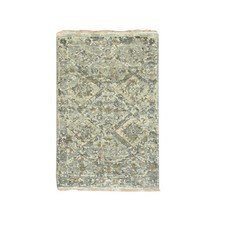 2'x3' Gray Broken Garden Design Hand Knotted Pure Wool Zero Pile Mat Rug 75764