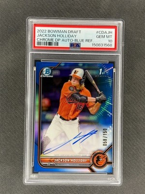 JACKSON HOLLIDAY 2022 Bowman Draft Chrome Blue Refractor Rookie AUTO /150 PSA 10