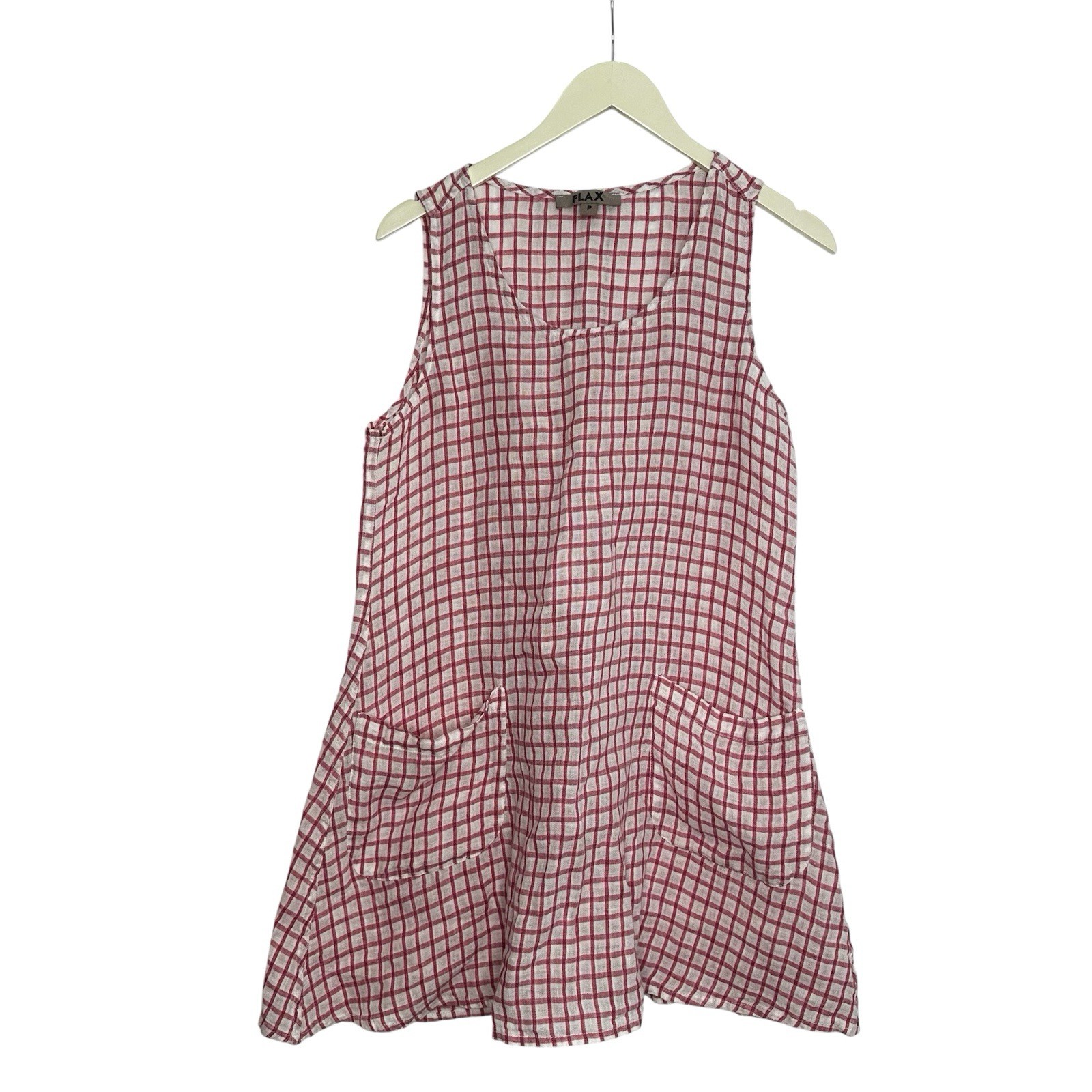 FLAX Jeanne Engelhart Linen Plaid Check Tunic Dress P