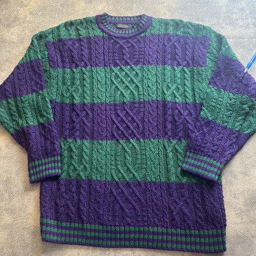 Vintage Brooks Brothers Sweater Men's L Heavy Cable Knit Fisherman Made in USA