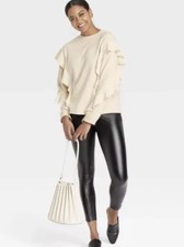 A New Day Women's Ruffle Sleeve Sweatshirt Cream NWT Defect Small