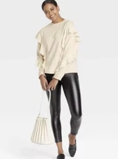 Women's Ruffle Sleeve Sweatshirt - A New Day Cream SMALL New With Defects