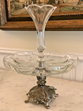 Antique French Baccarat Crystal Epergne Centerpiece with Bronze Base, 15&rdquo; Tall