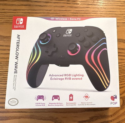 PDP Afterglow Wave Wireless Rechargeable RGB Controller USB-C for Switch Black