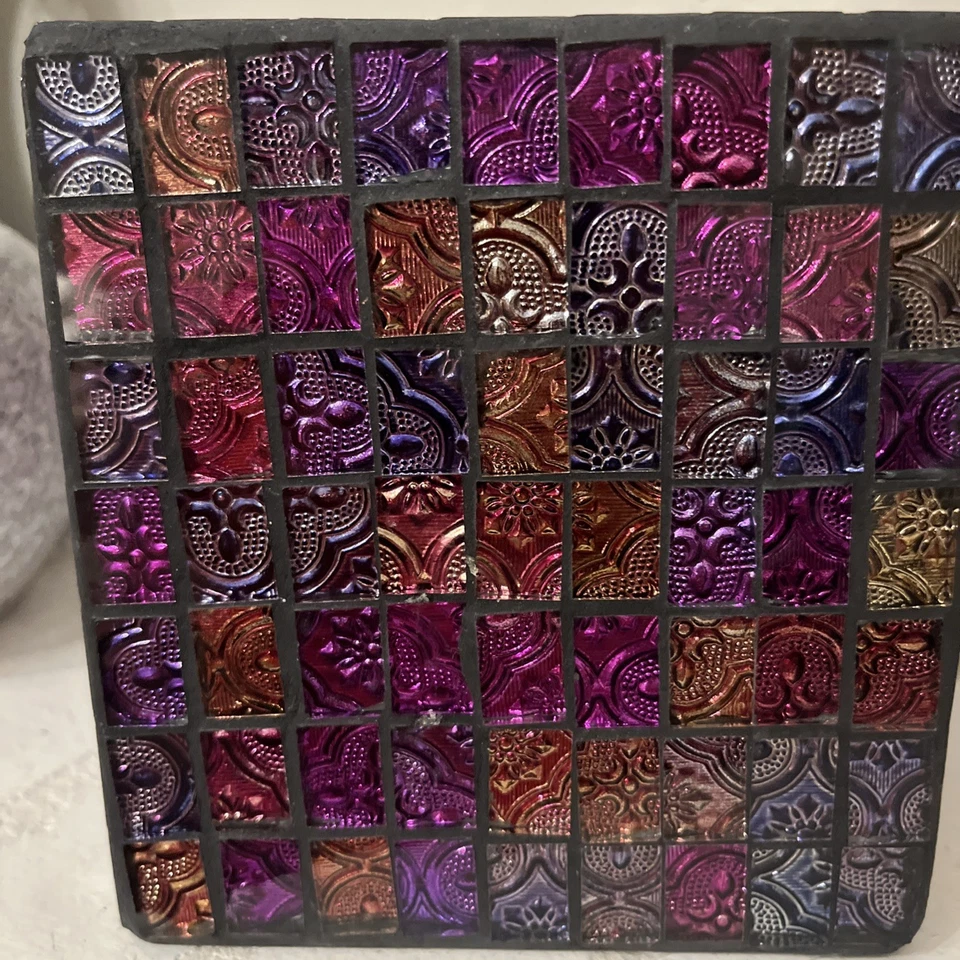 Unique Multicolor Mosaic Glass Tile Tissue Box Cover New Heavy - Image 4 of 4
