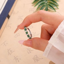 Green Myanmar Jadeite Rings Adjustable Ring Natural Burmese Jade 925 Silver