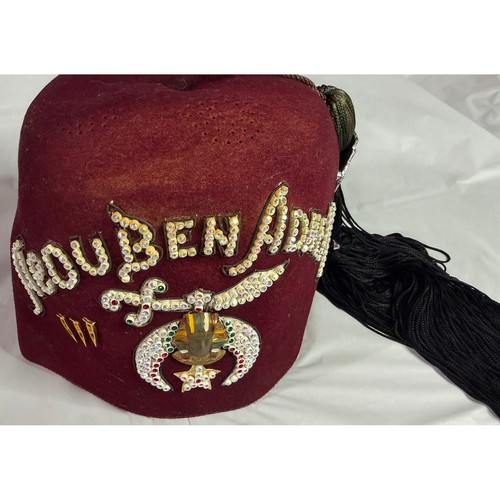Vintage Shriners Abou Ben Adhem Fez Hat Burgundy Wool Rhinestone Tassel S300