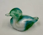 RARE Fenton Art Glass Miniature Duck Figurine White Slag & Blue and Green Glass