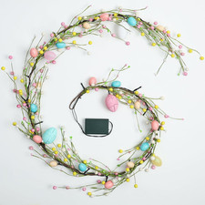 6FT Prelit Easter Egg Garland Artificial Spring Pastel Egg Twig Vine with Berrie