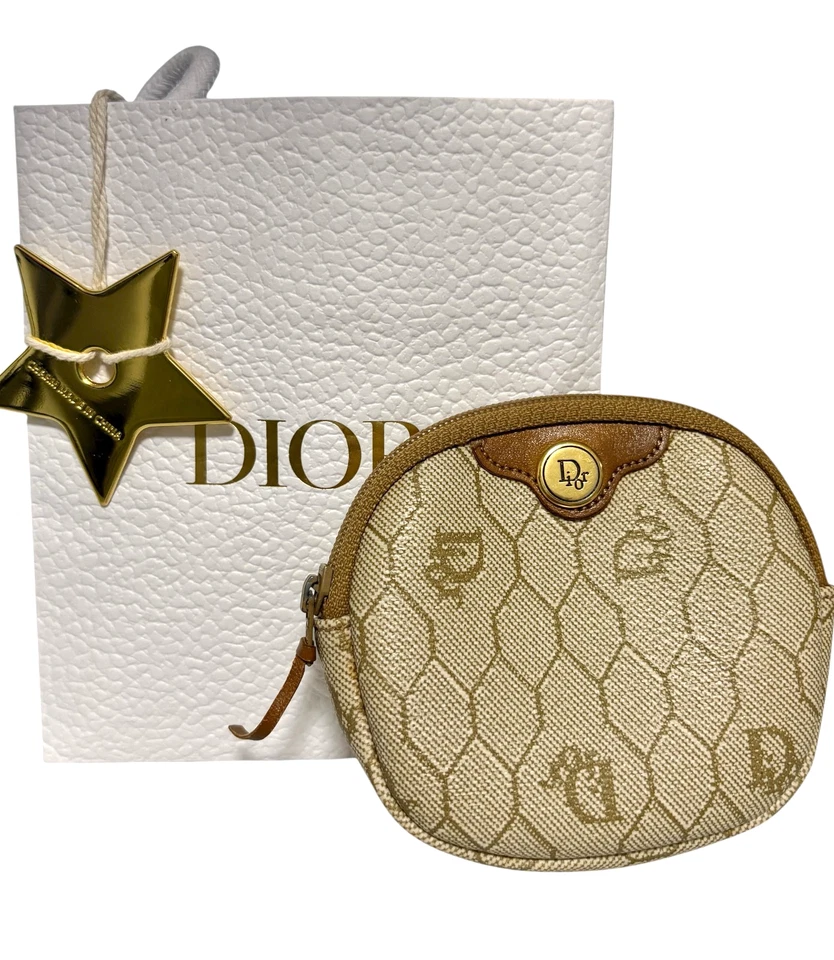 Christian Dior Pouch Geldbörse Geldbeutel Portemonnaie Honeycomb Leder Beige - Bild 1 von 4