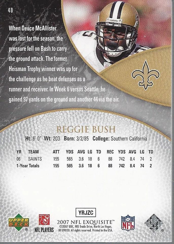 2007 Exquisite Collection #40 Reggie Bush /150 - FB - Image 2 of 2