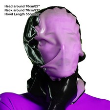 Black Latex Hood Bag Purple transparent Face Fetish for Experience suffocation