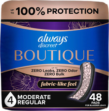 Boutique Incontinence Pads for Women, Moderate Absorbency, 48 Count