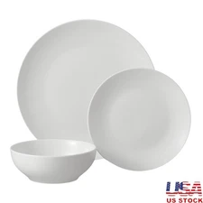 12-Piece White Stoneware Dinnerware Set 4 Elegant & Durable Microwave Safe New