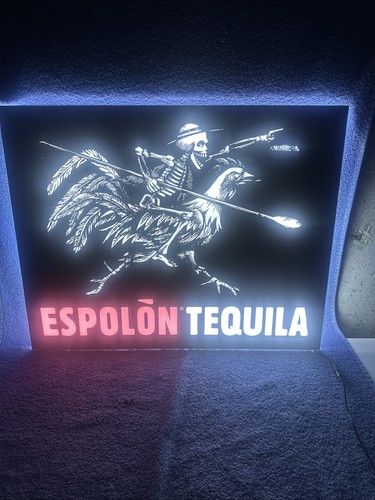AWESOME ESPOLON TEQUILA LIGHT UP LED SKELETON WARRIOR ROOSTER SIGN 24” X 19”