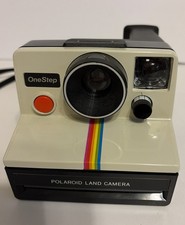 VTG Polaroid One Step Land Camera White With Rainbow- Untested W/ Manual